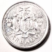 Obverse of 2008 Barbados twenty-five cent coin showing coat of arms and date