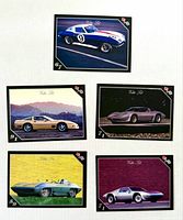 Fronts of all five Corvette trading cards displayed
