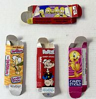 Front designs of all four flattened candy stick boxes