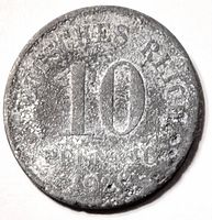 Reverse view showing large "10" and date 1920