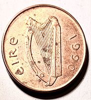 Obverse showing harp, Éire, date 1990