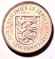 Reverse with Jersey coat of arms inscription BAILIWICK OF JERSEY ONE NEW PENNY 1971