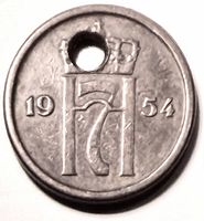 Obverse with crowned H7 monogram, split date 19-54, drilled hole