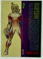 Back of card with biography text and logos