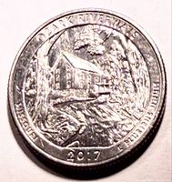 Reverse of 2017 Ozark Riverways quarter showing Alley Mill design