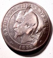 Obverse showing Napoleon III portrait, date 1856, visible gouge