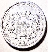 Obverse showing coat of arms with unicorn supporters and 1922 date