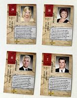 Backs of four cards showing biography text and numbering