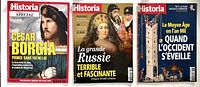Front covers of all three Historia magazines side by side