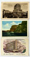 Fronts of all three postcards stacked