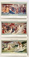 Front view of all three postcards showing artwork and titles