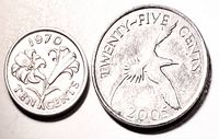 Obverse and reverse of both coins showing denominations and dates