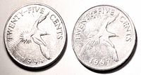 Reverse sides of both coins showing Bermuda Longtail and dates 1994, 1997