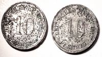 Obverse of both 1912 10 Pfennig coins showing denomination and date