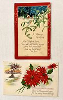 Fronts of both postcards showing illustrations and greetings