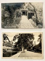 Fronts of both postcards showing Brockwell Park walkway and Emerson Hotel street view