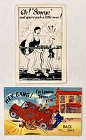 Fronts of both postcards showing artwork and captions