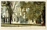 Front view of postcard showing Parliament Buildings image