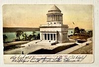 Front view of postcard showing Grant's Tomb scene and handwriting