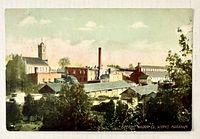 Front of colour postcard showing Speight Wagon Co. Works