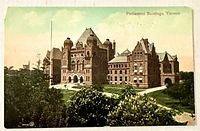 Front image of colour postcard showing Ontario Legislative Building