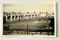 Front of postcard showing Fort Henry parade photograph and caption