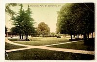 Front of postcard showing Montebello Park scene