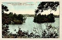 Front of postcard showing Granite Island scene
