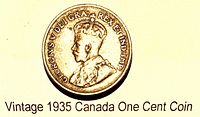 Obverse of 1935 Canada cent showing King George V