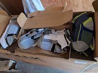 Open carton showing assorted pairs of low-cut socks