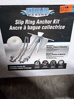 Front of Shoreline Marine slip ring anchor kit box showing components
