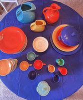 Overhead view showing entire multicolor Fiesta Ware set on table
