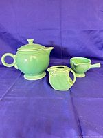 Green teapot, creamer, sugar bowl