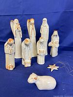 Full group view of all nine nativity pieces