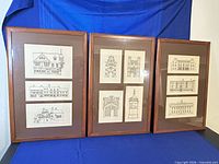 Front view of all three framed architectural prints