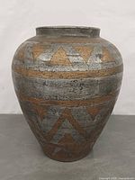 Front view of terracotta vase with geometric pattern