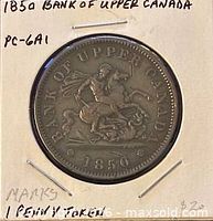 Obverse side showing horseman slaying dragon, date 1850, legends, housed in flip