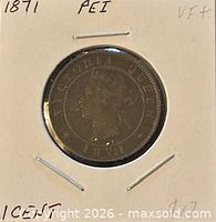 Obverse of 1871 PEI 1 cent coin in holder
