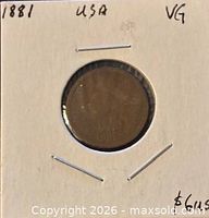 Obverse side of 1881 Indian Head cent in holder