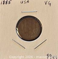 Obverse side of 1885 Indian Head cent in holder