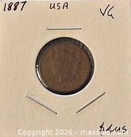 Obverse of 1887 Indian Head cent in holder