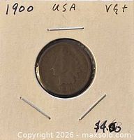 Obverse view of 1900 Indian Head cent in holder
