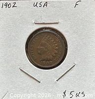 Obverse view of 1902 Indian Head cent in holder