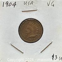 Obverse view of 1904 Indian Head cent in holder