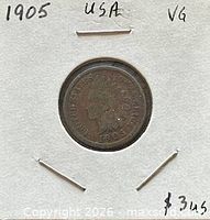 Obverse of 1905 Indian Head cent in cardboard flip