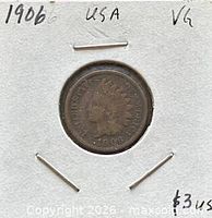 Obverse view of 1906 Indian Head cent in flip