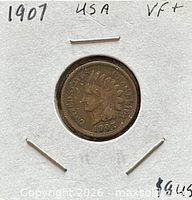 Obverse of 1907 Indian Head cent in holder