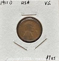 Obverse view of 1911-D Lincoln cent in 2x2 holder, date and mint mark visible