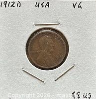 Obverse view of 1912-D Lincoln cent in 2×2 holder