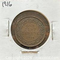 Reverse of 1916 Canada one cent in holder